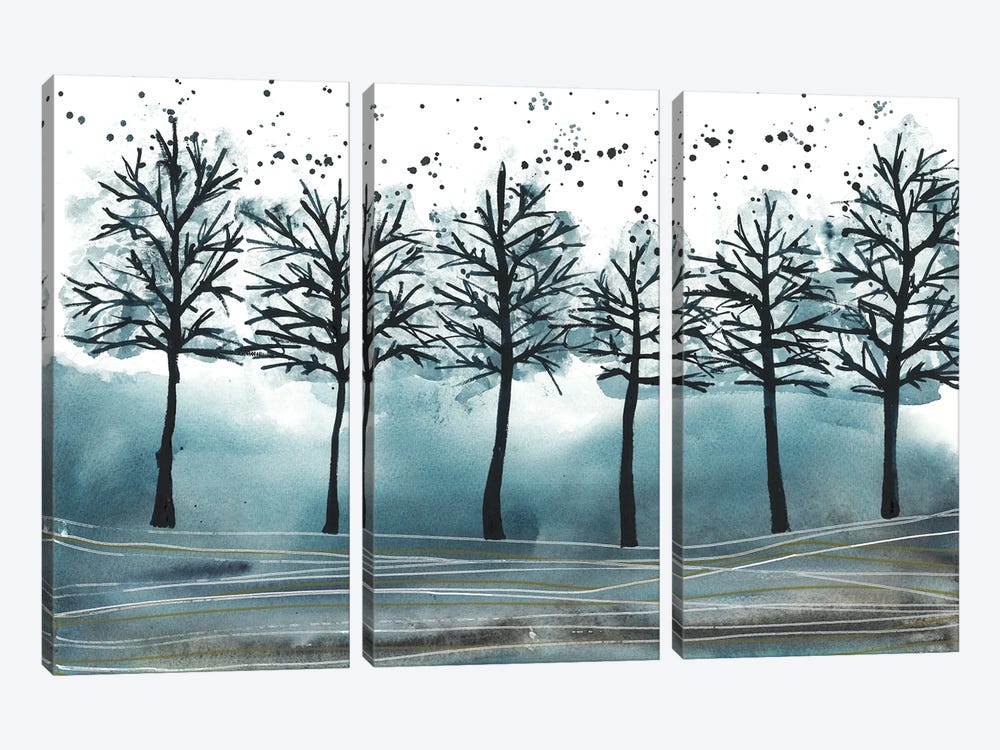 Morning Blue Forest, Watercolor Landscape by Ana Ozz 3-piece Art Print