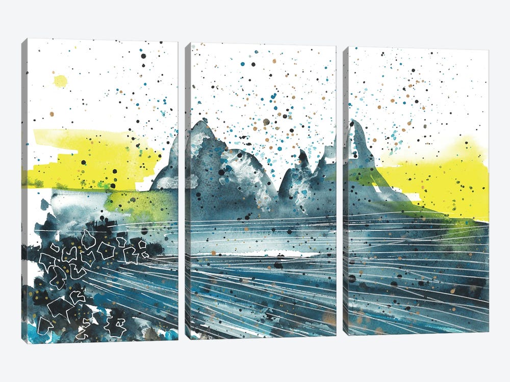 Sunset In Mountain, Blue Landscape by Ana Ozz 3-piece Canvas Art