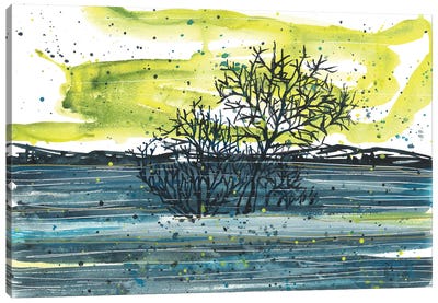 Blue Sunny Watercolor Landscape, Trees Canvas Art Print - Ana Ozz