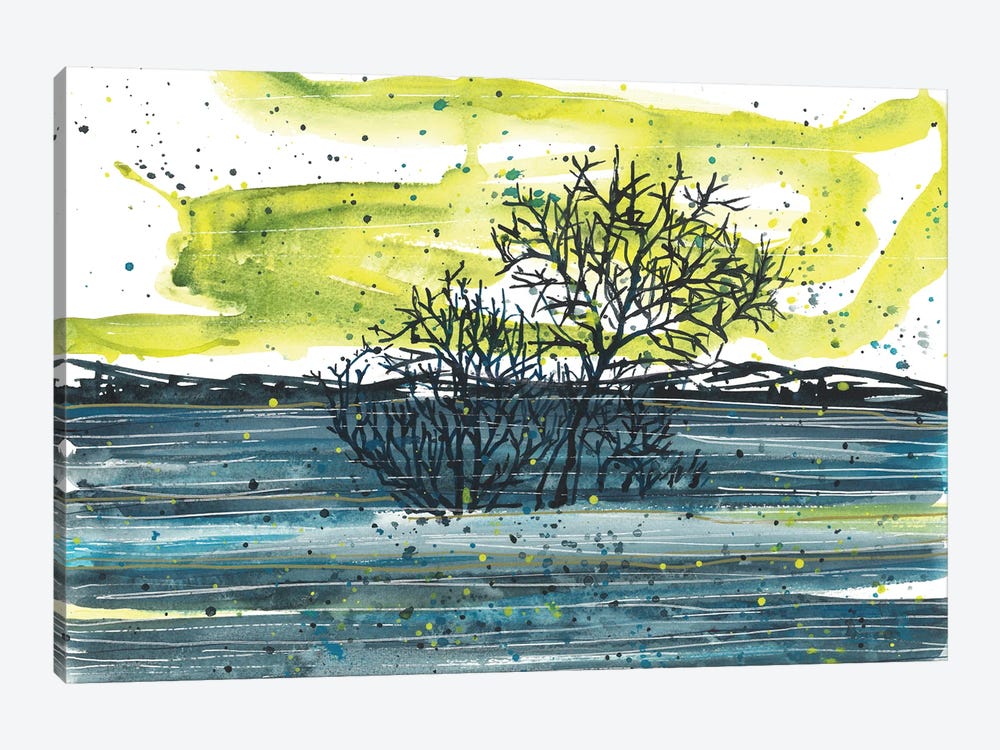 Blue Sunny Watercolor Landscape, Trees by Ana Ozz 1-piece Canvas Art Print