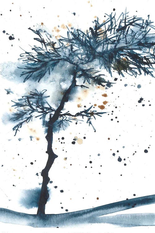 Abstrac Blue Tree, Watercolor Landscape