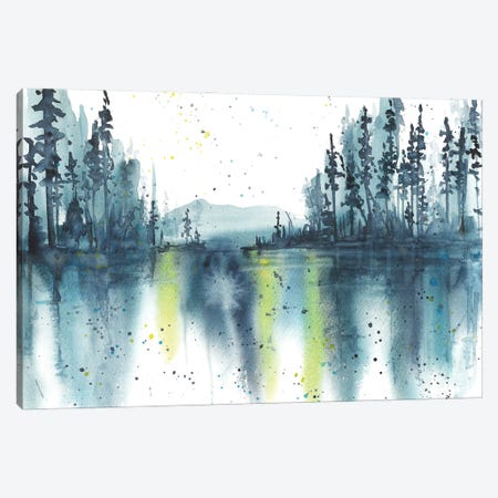 Watercolor Blue Landscape, Reflection In Lake Canvas Print #AOZ92} by Ana Ozz Canvas Art