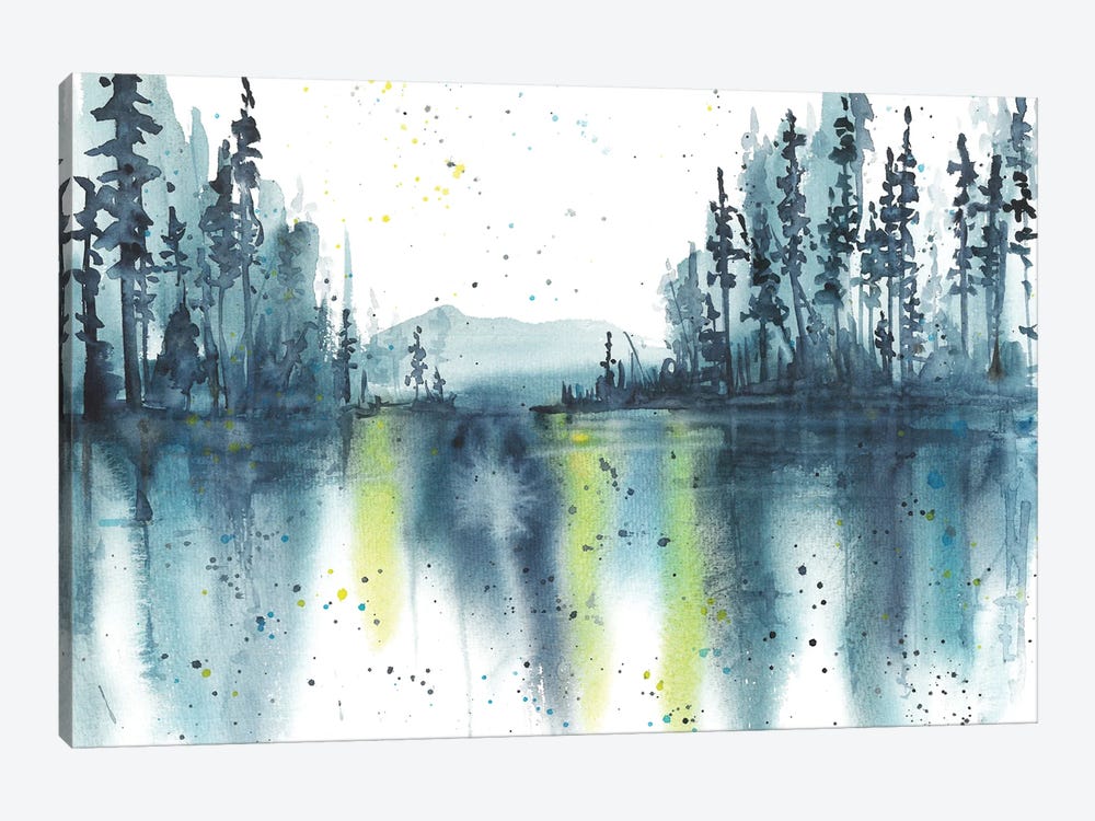 Watercolor Blue Landscape, Reflection In Lake by Ana Ozz 1-piece Art Print