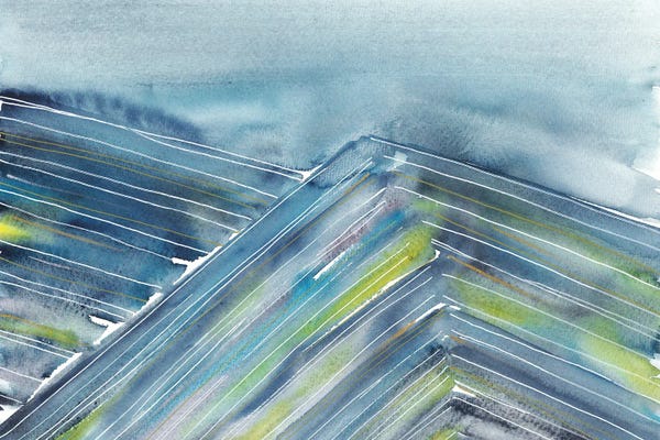 Ana Ozz: Abstract Blue Sky And Colorful Mountains by Ana Ozz