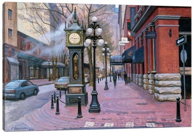 Steam Clock Canvas Art Print - Andrey Pingachev