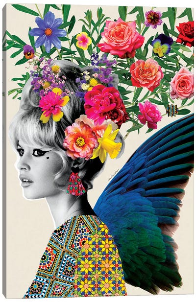 Brigitte Flowers Canvas Art Print - Model & Fashion Icon Art