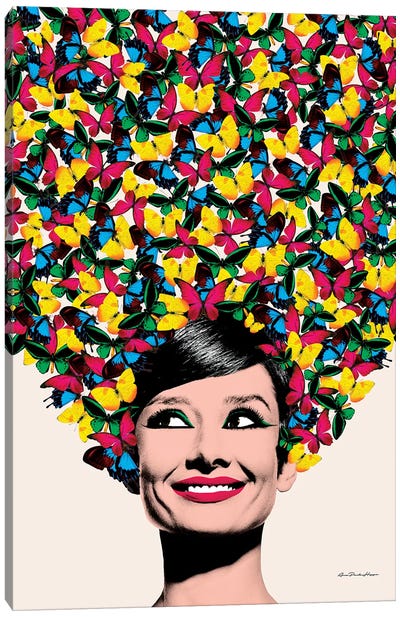 Butterflies In Audrey Canvas Art Print - Audrey Hepburn