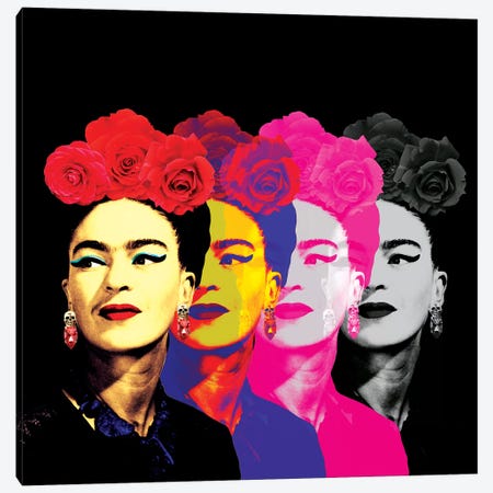 Fridas On Black Canvas Print #APH30} by Ana Paula Hoppe Art Print
