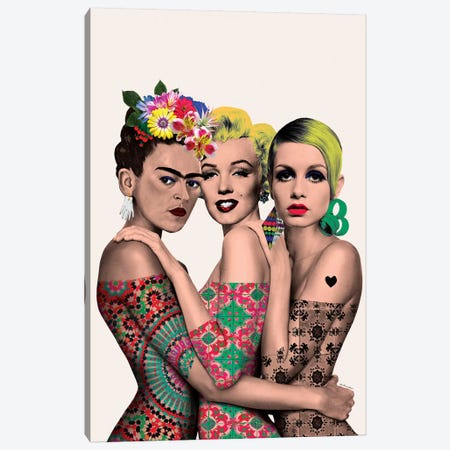 Kahlo, Monroe And Twiggy Canvas Print #APH35} by Ana Paula Hoppe Canvas Artwork