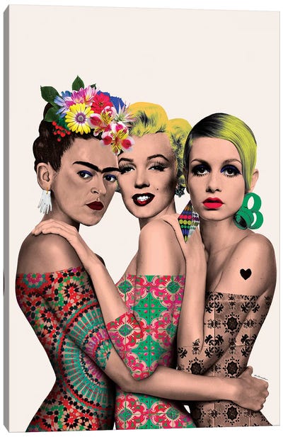 Kahlo, Monroe And Twiggy Canvas Art Print - Ana Paula Hoppe