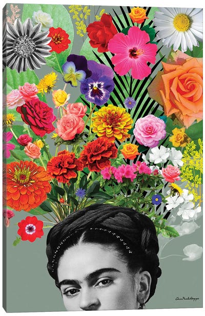 Frida & Flor Canvas Art Print - Frida Kahlo