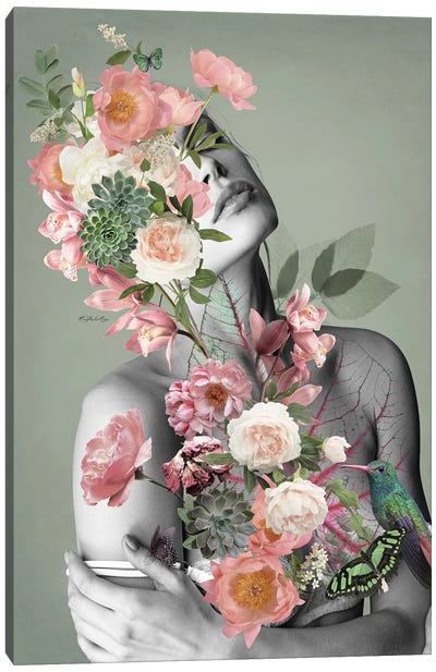 Celine Canvas Art Print - Floral Portrait Art