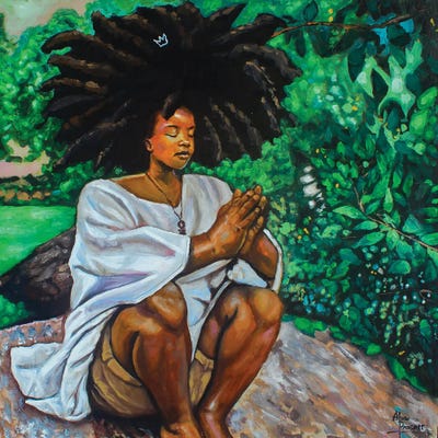 Prayer Of A Young Artist by Aluu Prosper framed canvas print