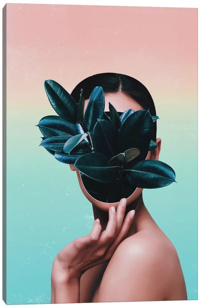Plant Face Canvas Art Print - Glitch Effect