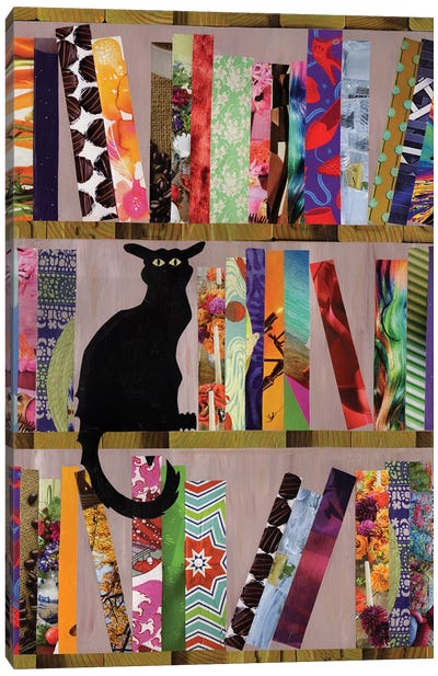 Bookcat Canvas Art Print - Black Cat Art