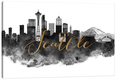 Seattle in Black & White Canvas Art Print - ArtPrintsVicky