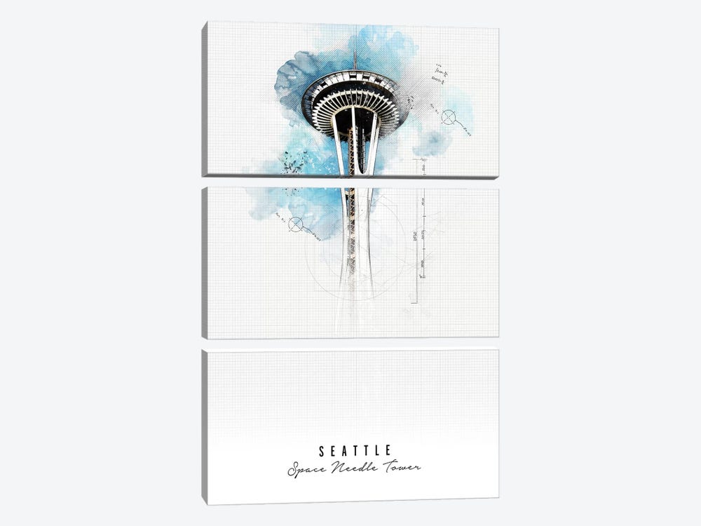 Space Needle - Seattle by ArtPrintsVicky 3-piece Canvas Art