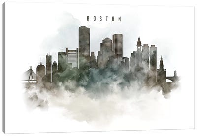 Boston Watercolor Cityscape Canvas Art Print - ArtPrintsVicky
