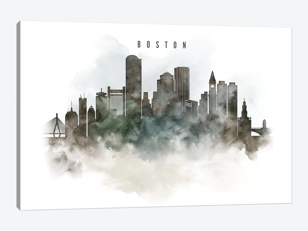 Boston Watercolor Cityscape by ArtPrintsVicky 1-piece Canvas Artwork