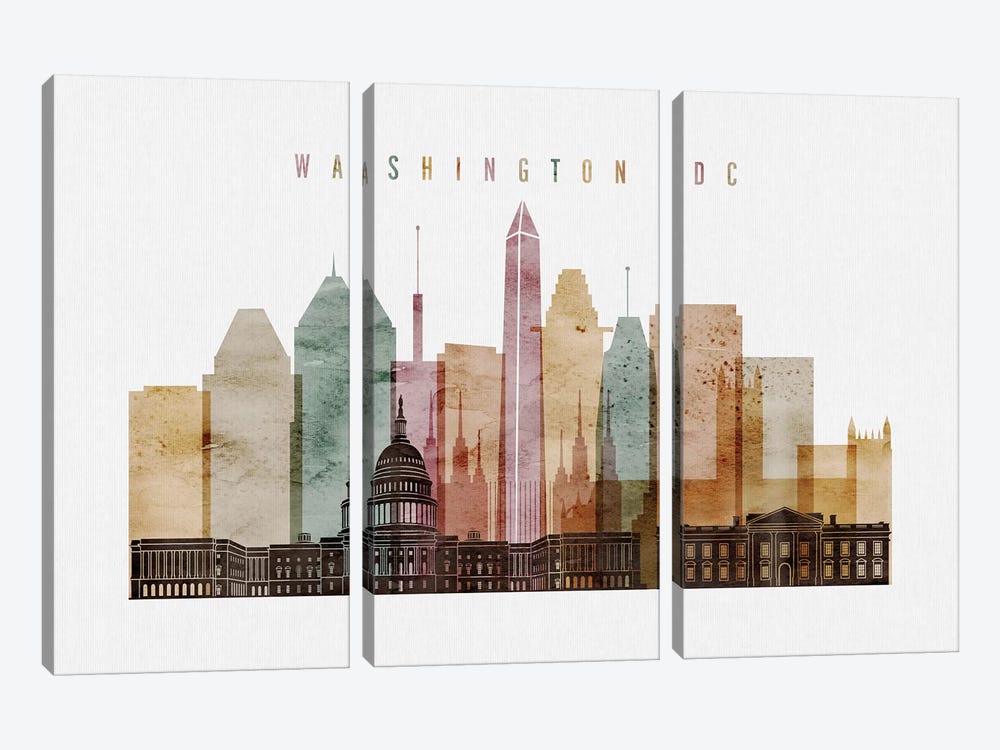 Washington, DC Watercolor I by ArtPrintsVicky 3-piece Canvas Print