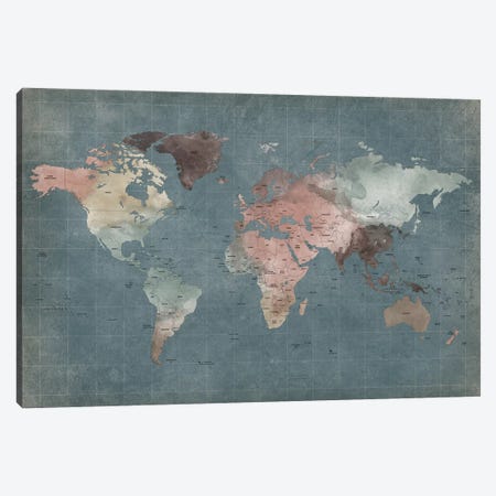 World Map Abstract I Canvas Print #APV118} by ArtPrintsVicky Art Print