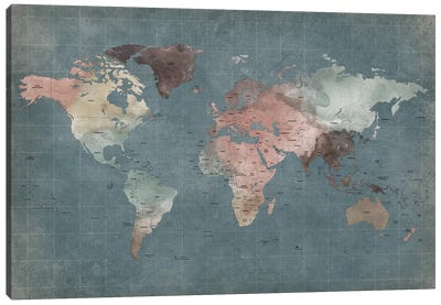 World Map Abstract I Canvas Art Print - ArtPrintsVicky