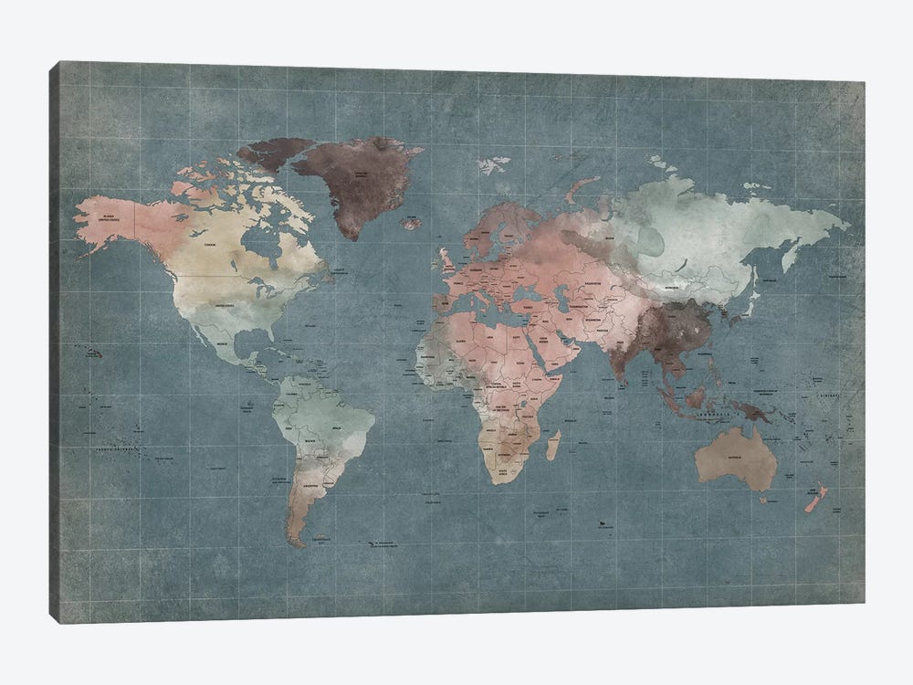 World Map Abstract I by ArtPrintsVicky 1-piece Canvas Wall Art