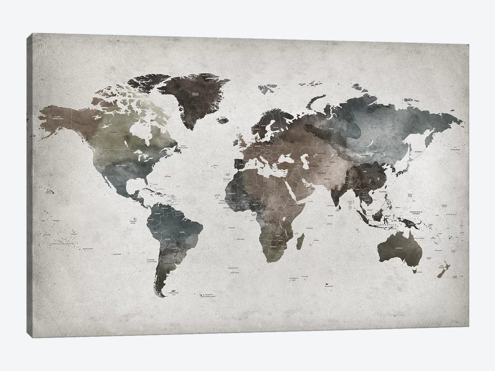 World Map Abstract II  by ArtPrintsVicky 1-piece Canvas Print