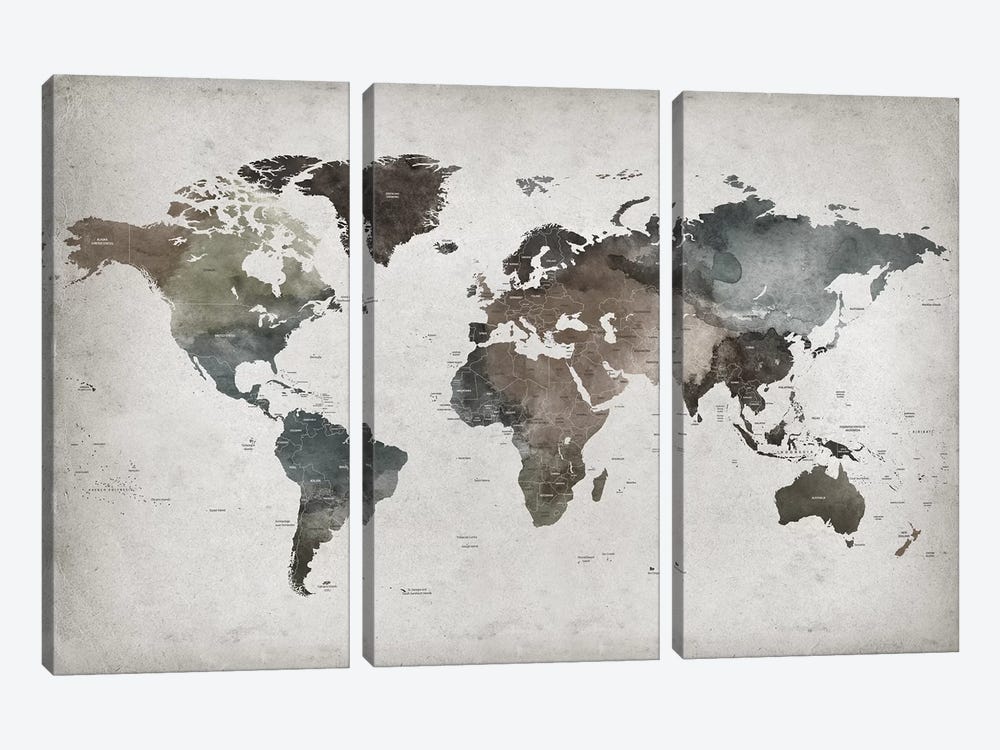 World Map Abstract II  by ArtPrintsVicky 3-piece Art Print