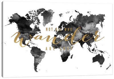 World Map Not All Who Wander I Canvas Art Print - Inspirational Art