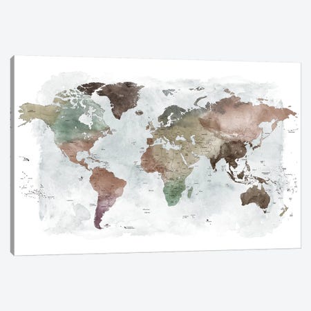 World Map Detailed I Canvas Print #APV126} by ArtPrintsVicky Art Print