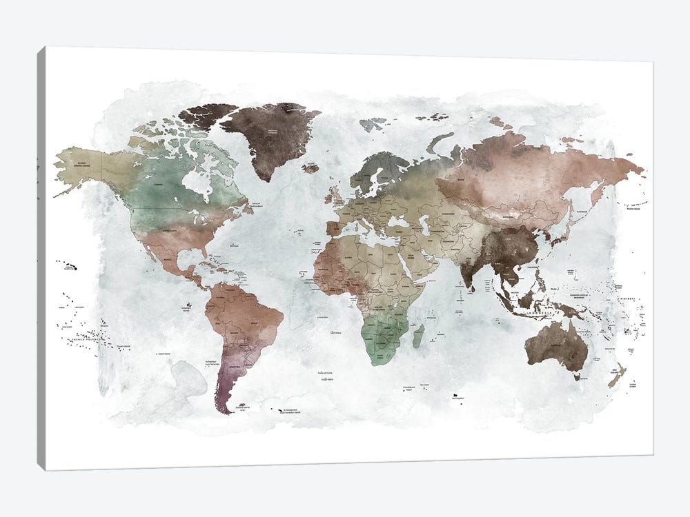 World Map Detailed I by ArtPrintsVicky 1-piece Art Print