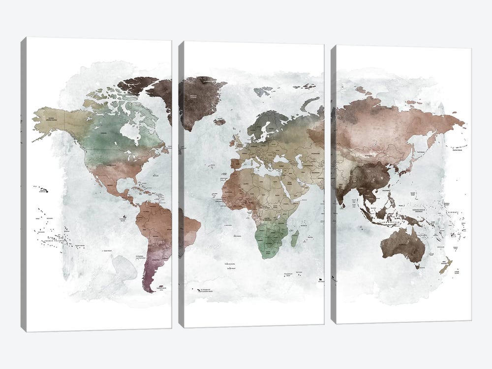 World Map Detailed I by ArtPrintsVicky 3-piece Art Print