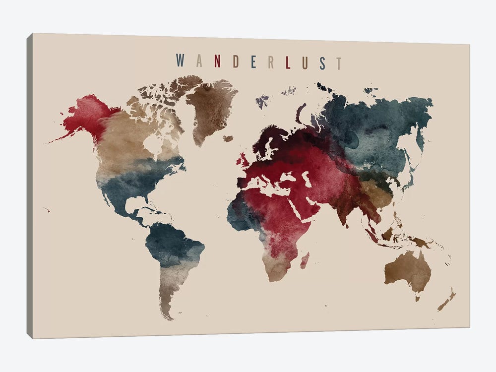 World Map Wanderlust IV by ArtPrintsVicky 1-piece Canvas Print