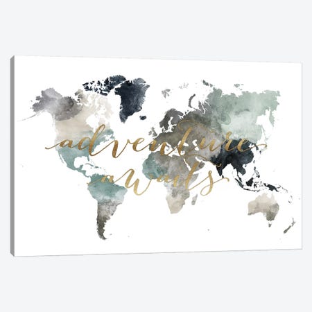 World Map Adventure Awaits II Canvas Print #APV129} by ArtPrintsVicky Canvas Art