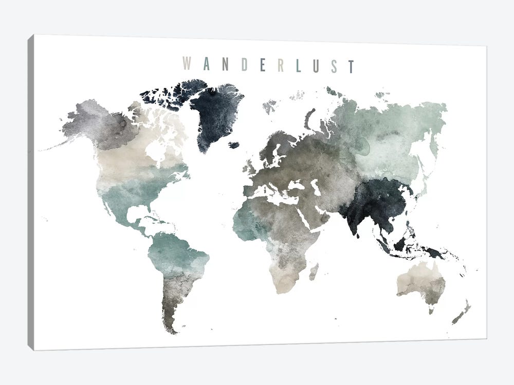World Map Wanderlust V by ArtPrintsVicky 1-piece Canvas Artwork