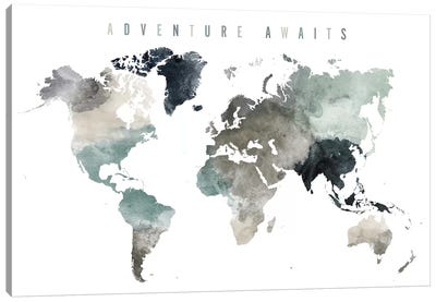 World Map Adventure Awaits III Canvas Art Print - Quotes & Sayings Art