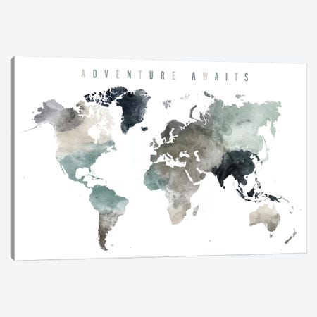 World Map Adventure Awaits III Canvas Print #APV131} by ArtPrintsVicky Art Print