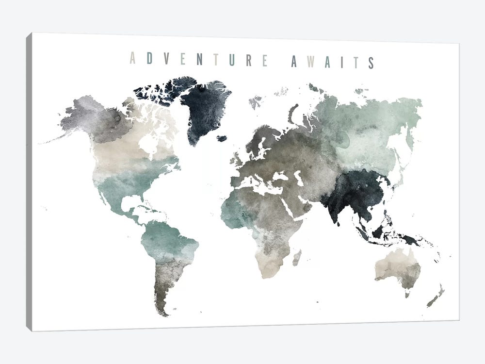 World Map Adventure Awaits III by ArtPrintsVicky 1-piece Canvas Print