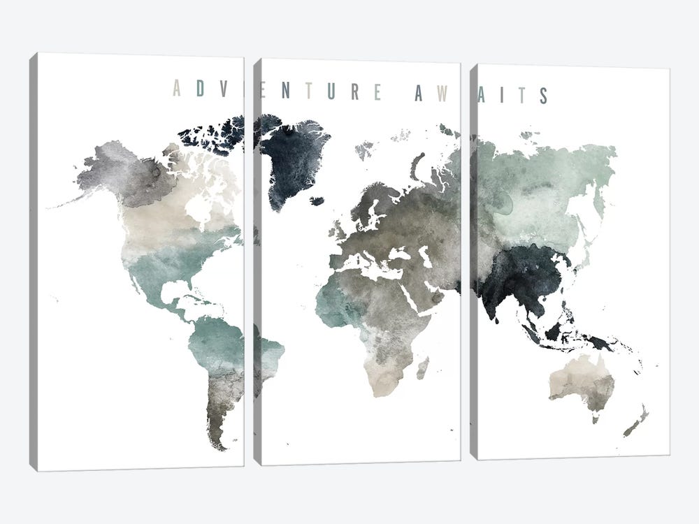 World Map Adventure Awaits III by ArtPrintsVicky 3-piece Canvas Art Print