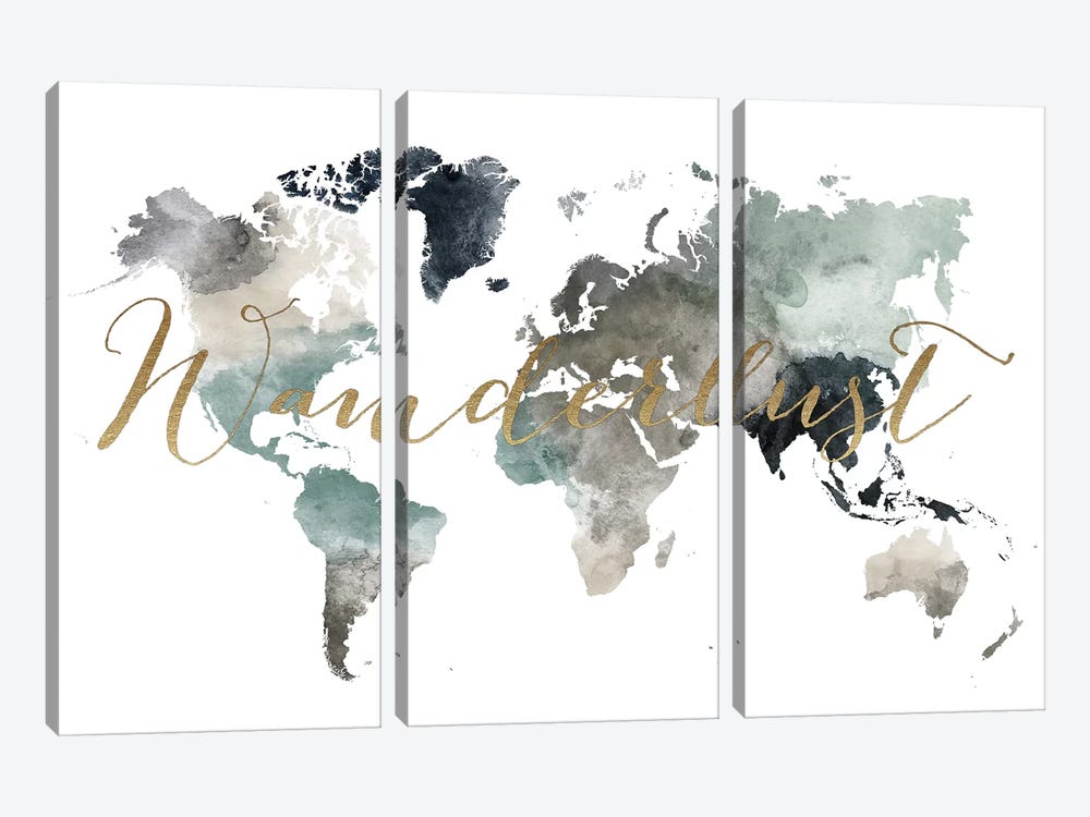 World Map Wanderlust VI by ArtPrintsVicky 3-piece Canvas Print