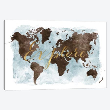 World Map Explore Canvas Print #APV134} by ArtPrintsVicky Canvas Art