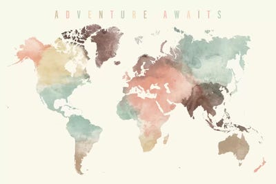World Map Adventure Awaits V Canvas Print by ArtPrintsVicky | iCanvas