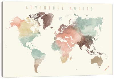 World Map Adventure Awaits V Canvas Art Print - ArtPrintsVicky