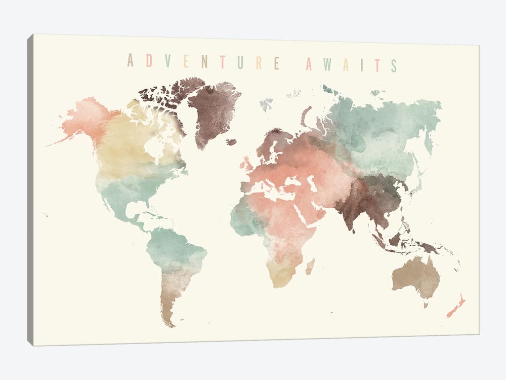 World Map Adventure Awaits V by ArtPrintsVicky 1-piece Canvas Art