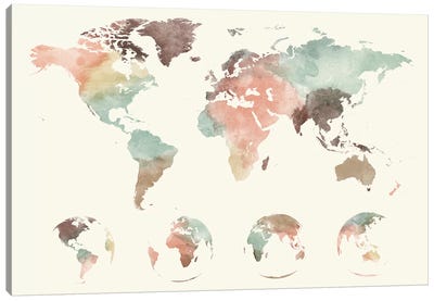 World Map Globes Canvas Art Print - World Map Art