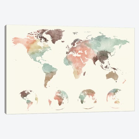 World Map Globes Canvas Print #APV141} by ArtPrintsVicky Canvas Artwork