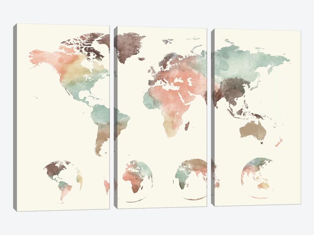 World Map Globes by ArtPrintsVicky 3-piece Canvas Art