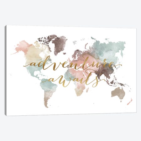 World Map Adventure Awaits VII Canvas Print #APV144} by ArtPrintsVicky Canvas Art Print