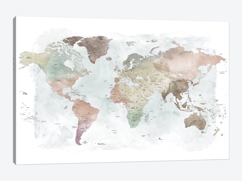 World Map Detailed III by ArtPrintsVicky 1-piece Canvas Art Print